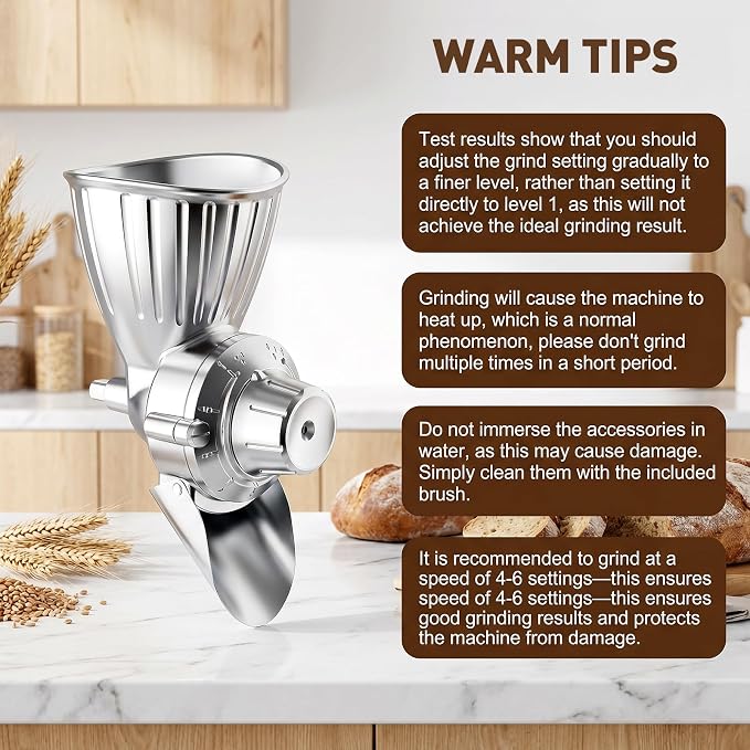 COFUN Grain Mill Attachment for Kitchen Aid Mixer, 9 Adjustable Levels All Metal Flour Mill, Fit for Wheat, Corn, Oats, Buckwheat, Millet, Coffee Beans & Dry Low-Oil Grains