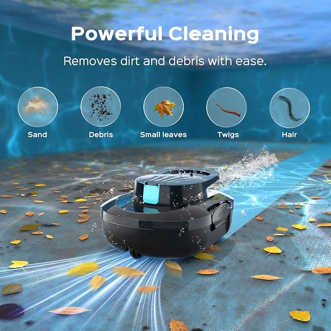 Automatic Robotic Pool Cleaner for Above Ground Pools, S1 Pro Cordless Pool Vacuum with Dual Motors, 120-Min Runtime, Large Debris Basket, Fast Charging and Auto Parking, Jet Black