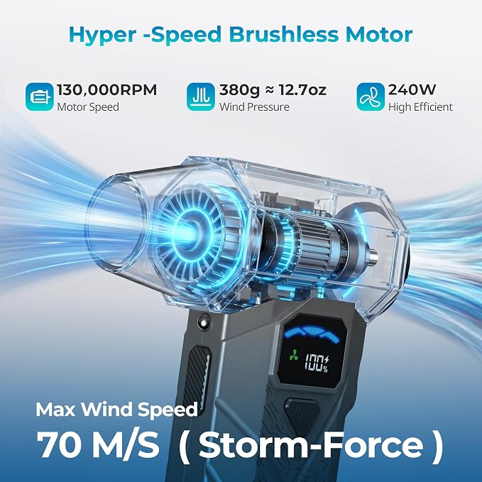 Compressed Air Duster, 130000RPM Electric Air Duster with Smart LED Display, Stepless Speed Control, Fast Charging 8000mAh Rechargeable Air Blower for PC Keyboard, Car and Home Cleaning