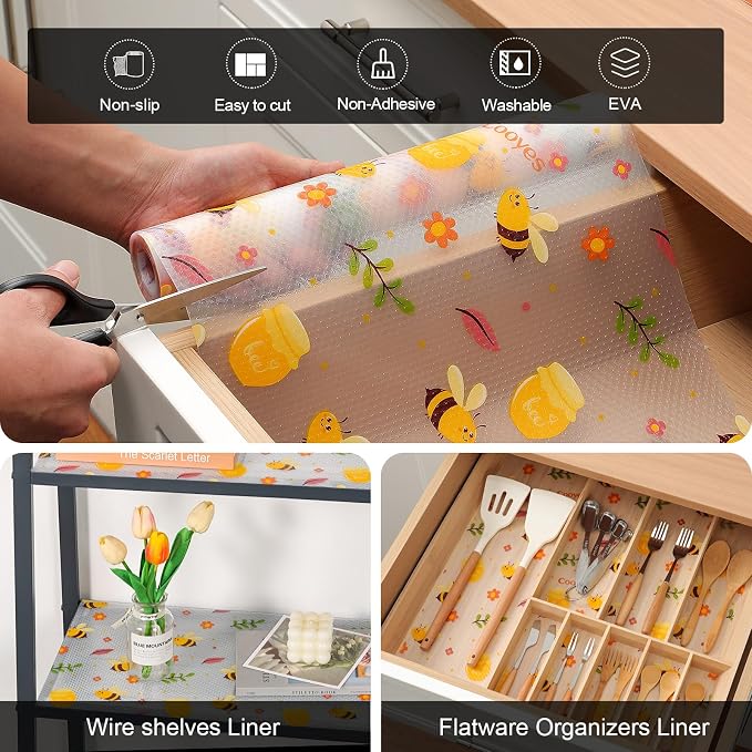 Cooyes Shelf Liner – Non-Slip Cabinet & Drawer Liner for Kitchen – Non-Adhesive Waterproof Shelf Paper with Modern Pattern – Durable EVA Cabinet Mat – Easy to Cut (Amber,23.6" W x 236" L)