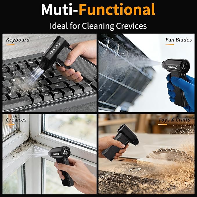 Compressed Air Duster, 110000RPM Electric Air Duster, 3-Gear Mini Blower with Fast Type-C Charging, Turbo Fan Dust Blower for Computer, Keyboard, PC, Car, Home and Electronics