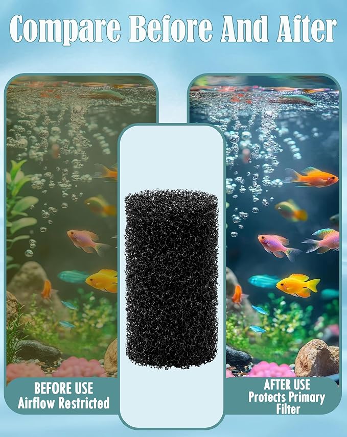 6 Pcs Pre-Filter Sponges Compatible with Fluval AC70/AC110 and AquaClear 70/110 Power Filters Replacement Foam Sponges for Freshwater & Saltwater Aquariums, Protects Small Fish, Shrimp and Fry