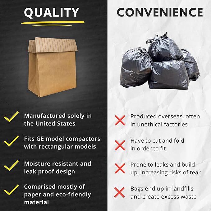 Kitchen Master Super Strong Compactor Bags (48 Pack) | Precuffed, Garbage Compactor Bags, Hardware for Kitchens, Paper Trash Bag, Kitchen Essential, Paper & Plastic Lined