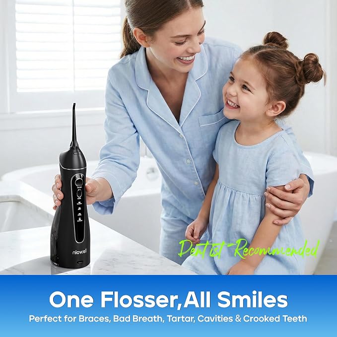 Nicwell Water Dental Flosser for Teeth - 4 Modes & 11 Pressure Settings Cordless Portable Oral Irrigator, IPX7 Waterproof Rechargeable with 5 Tips for Braces Cleaning, Travel, Deep Teeth Cleaning