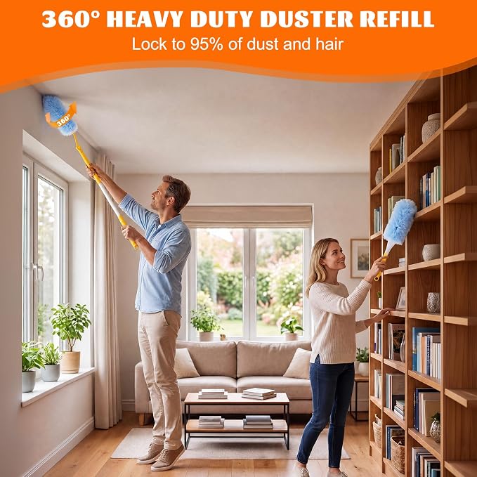 200 Pcs Disposable Dusters Refills Bulk Heavy Duty 360° Dusters Refill with 3ft Extended Handle and Short Handle, Multi Surface Replacement Duster Kit for Cleaning Ceiling Fan (Blue,White)