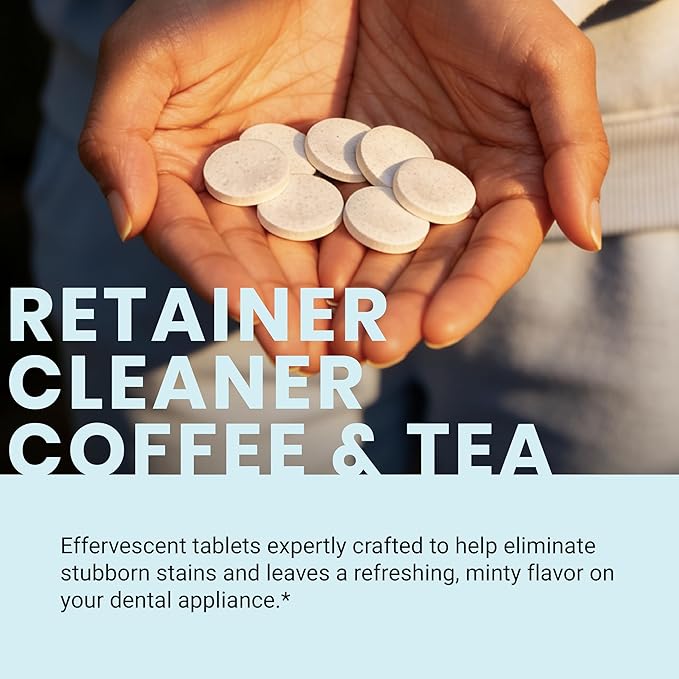 Coffee and Tea Retainer Cleaner Tablets, Removes Odors, Stains, and Plaque, 4-Month Supply, Denture Cleanser for Caffeine Enthusiasts, 120 Tablets by M3