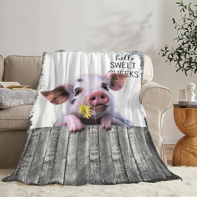 Tijuboni Funny Pig Throw Blanket Pig Gifts for Girls Boys Women Men Kids Adults Soft Flannel Fleece Blanket for Couch Sofa Bed Home Decor 40"x50"