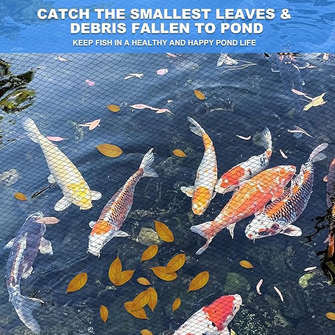 BUZIFU Pond Netting, 28 x 30FT Pond Net for Koi Ponds, Garden Pool Fine Mesh Pond Netting Cover for Leaves, Protects Koi Fish from Birds Cats Predators, with 14 Stakes and 30 Cable Zip Ties