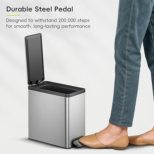 EKO 2 Pack Small Bathroom Trash Can with Lid Soft Close, Step Pedal, 6 Liter / 1.6 Gallon Stainless Steel Garbage Can with Removable Inner Bucket, Waste Basket for Bathroom, Bedroom