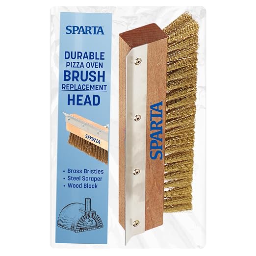 SPARTA Pizza Oven Brush Replacement Head with Crimped Brass Bristles and Stainless-Steel Scraper, Durable, Ideal for Commercial Kitchens, 10 Inches, Wood
