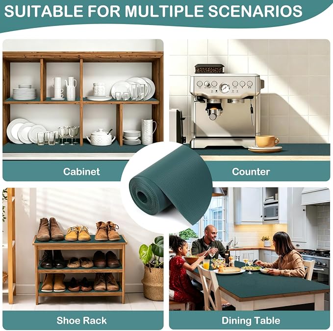 Kitchen Shelf Liner Drawer Liners, Non-Adhesive Refrigerator Liners Waterproof Fridge Mats with Strong Durable Kitchen Cabinets Mat for Drawers, Shelves, Pantry Green 11.8 x 393.7 inches