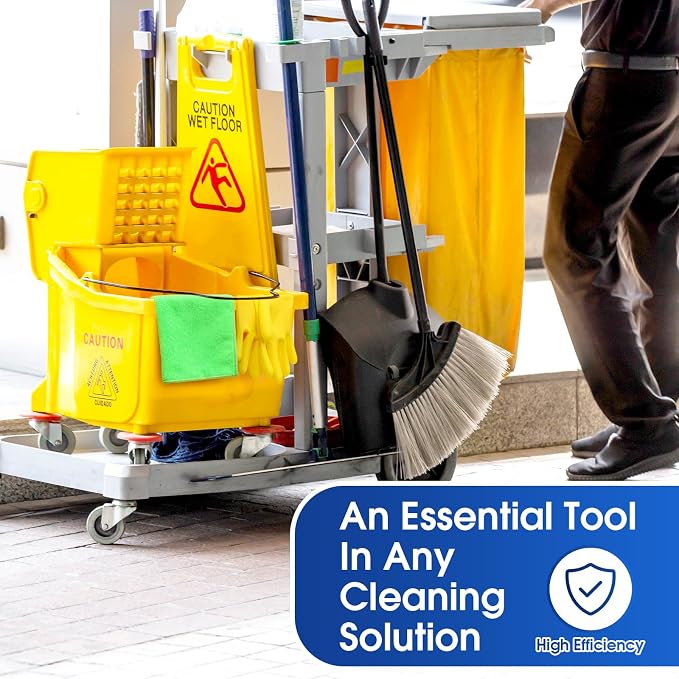 Maxdot 35 Quart Commercial Mop Bucket with Side Press Wringer on Wheels 10 Pcs Set Yellow Industrial Mop and Bucket with Caution Sign 5 Microfiber Cleaning Rag and 2 Gloves Set for Floor Cleaning