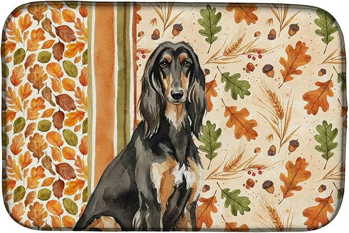 Caroline's Treasures Black & Tan Afghan Hound Heirloom Fall Dish Drying Mat Absorbent Dish Drying Mat Pad for Kitchen Counter Dish Drainer Mat for Countertop, 14 x 21", Multicolor