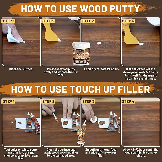 Wood Furniture Repair Kit, All-in-One Laminate Floor Repair Kit - Wood Putty, 12 Colors Wood Filler & 8 Colors Furniture Markers and Beeswax, Wood Repair for Scratch Cracks Hole Discoloration