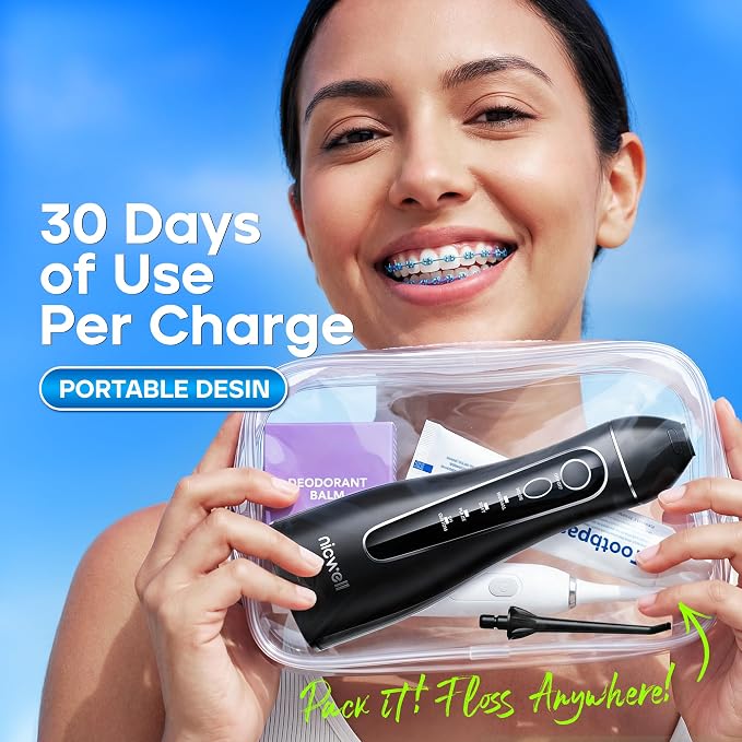 Nicwell Water Dental Flosser for Teeth - 4 Modes & 11 Pressure Settings Cordless Portable Oral Irrigator, IPX7 Waterproof Rechargeable with 5 Tips for Braces Cleaning, Travel, Deep Teeth Cleaning
