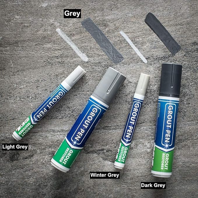Grout Pen Tile Paint Marker: Grey 1 Pack and 2 Pack White with Extra Tips (Narrow, 5mm) - Waterproof Tile Grout Colorant Marker for Cleaner Looking Floors & Whitener Without Bleach