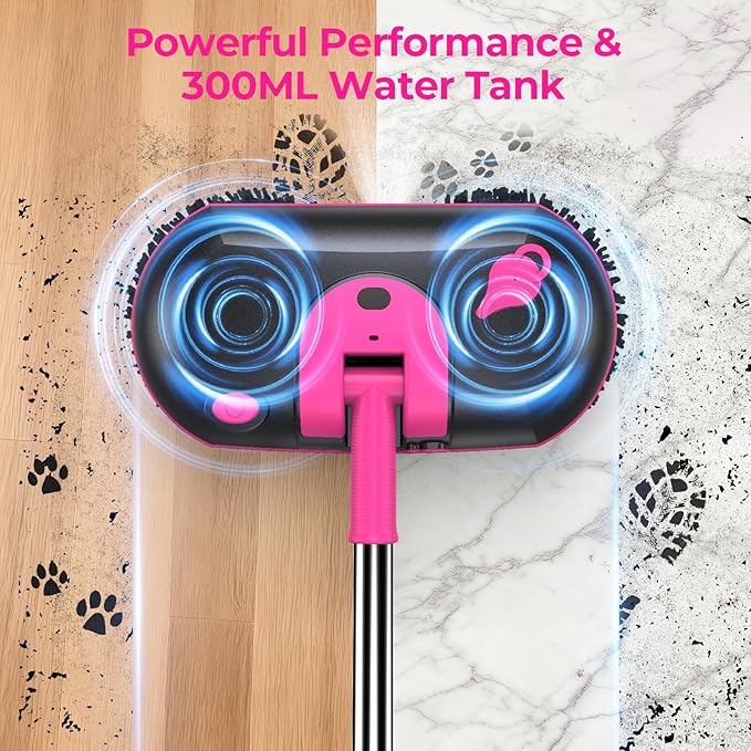 ScrubWiz Cordless Electric Mop, Electric Spin Mop with Water Spray, Powerful Floor Cleaner, Super Quiet Cleaning & Waxing, White and Black