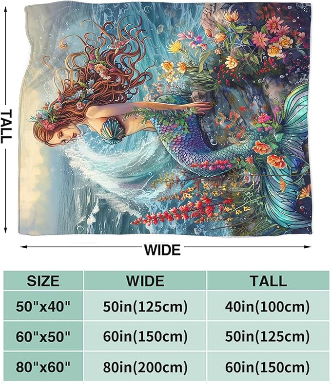 Tijuboni Mermaid Throw Blanket Mermaid Gifts for Girls Women Boys Men Kids Adults Soft Flannel Fleece Blanket for Couch Sofa Bed Home Decor 60"x80"