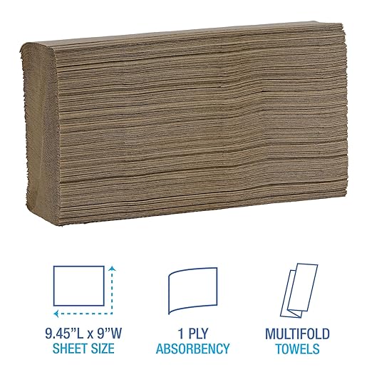 Boardwalk Multifold Disposable Bathroom Paper Hand Towels, 1-Ply, 9 x 9.45, 250 Towels/Pack, 16 Packs/Carton, Natural