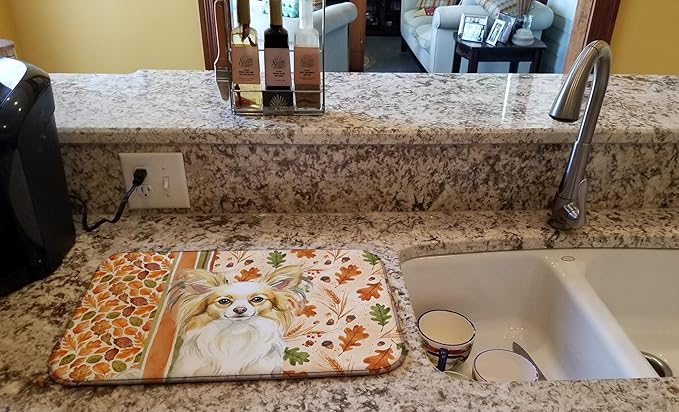 Caroline's Treasures Lemon and White Papillon Heirloom Fall Dish Drying Mat Absorbent Dish Drying Mat Pad for Kitchen Counter Dish Drainer Mat for Countertop, 14 x 21", Multicolor