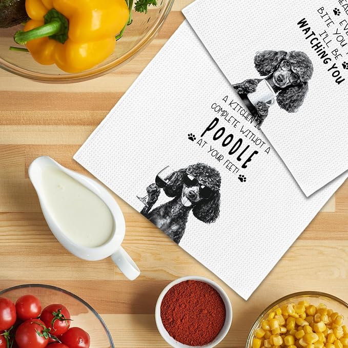 Funny Black Poodle Dog Kitchen Towels 16x24 Inch Set of 2 | Poodle Lovers Gifts for Women Men Dish Tea Towels for Kitchen, Dog Lover Mom Dad Owner Gifts Decorative Hand Towel