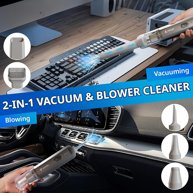 Car Vacuum 15KPa Handheld Vacuum Cordless, Portable Vacuum Cleaner with HEPA Filter, 2 Suction Modes, Type-C Charging, Lightweight Vacuum Cleaners for Home, Car,Office, Desk (Dark Gray)