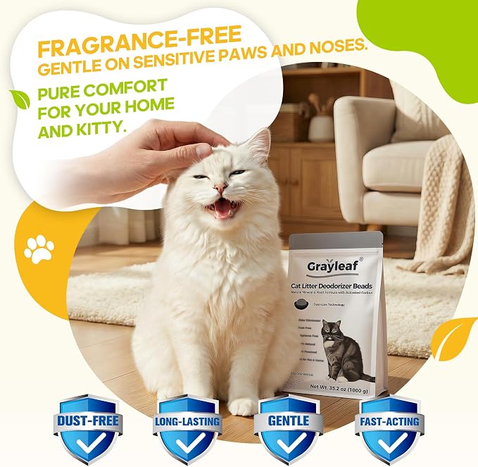 Grayleaf® Unscented Cat Litter Deodorizer, 2.2lb Dust-Free Odor Eliminator | Activated carbon & mineral formula, baking soda free, ideal for heavy odor, multi-cat & automatic boxes