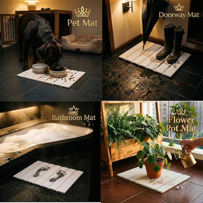 Diatomite Stone Dish Drying Mat & Faucet Mat Set – Absorbent Kitchen Countertop Protector, Fast-Drying, Non-Slip, Includes 1x Dish Mat & 1x Faucet Mat (16*12)