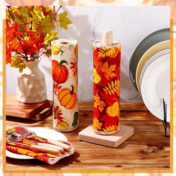 Redbaker 50 Pcs Reusable Paper Towels Paperless Reusable Cotton Cloths Toilet Absorbent Washable Paper Towels with Roll Kitchen Dishcloth for Kitchen Paperless Dishcloths(Pumpkin)