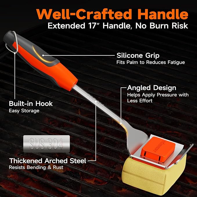 Bristle Free Grill Brush Replaceable Cleaning Head, Safe BBQ Grill Brush Cleaning Pad Replacement for Cast Iron or Stainless-Steel Grates, Grill Cleaner (Replaceable Head)