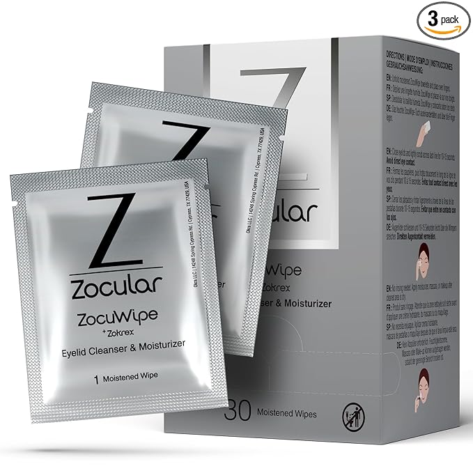 Zocular ZocuWipe Eyelid Cleansing Wipes with Natural Okra Complex – Gentle Daily Eyelid Cleanser & Moisturizing Pads – Makeup Remover & Eye Hygiene Wipes – 30 Count