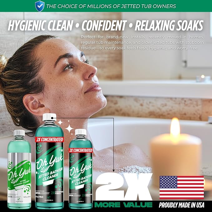 Oh Yuk Jetted Tub Cleaner 2X Concentrated – Jetted Bathtub & Jacuzzi Cleaner for Jetted Tub Systems and Bathtub with Jets - 27 Fl oz