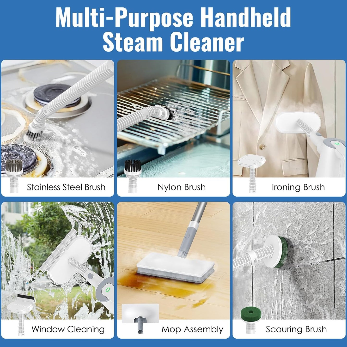 FEPPO Steam Mop & Handheld Steam Cleaner for Home and Floor Cleaning, 15s Heat-Up, 230°F Powerful Steamer with 10-in-1 Multi-Purpose Attachments for Floors, Hardwood,Tiles,Grout,Windows,Kitchen,Bath