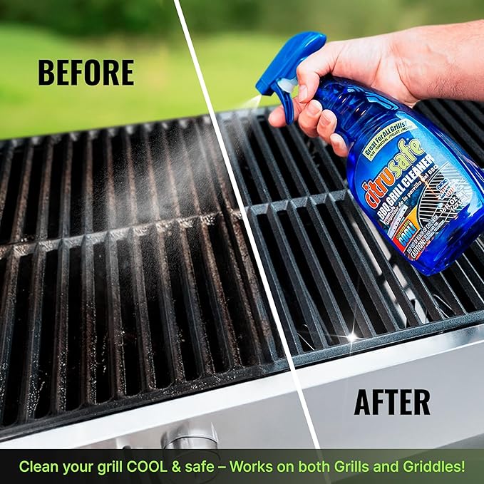 CitruSafe Grill Cleaning Kit - BBQ Grill Cleaner (16oz) and BBQ Grill Scrubber with 3 Heavy Duty Replaceable Scrubber Pads - Formulated to Safely Clean Burnt Food and Grease Off of Grill Surfaces