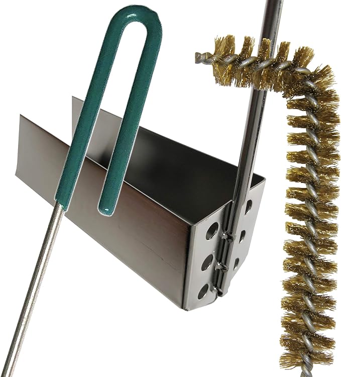 Extra Large 3-Piece Deep Fryer Cleaning Set – 31" Rod & Bristle Brush, Stainless Steel Crumb Scooper, Heat-Resistant to 750°F, Rust-Resistant, Durable, Perfect for Food Service, by FryOilSaver Co