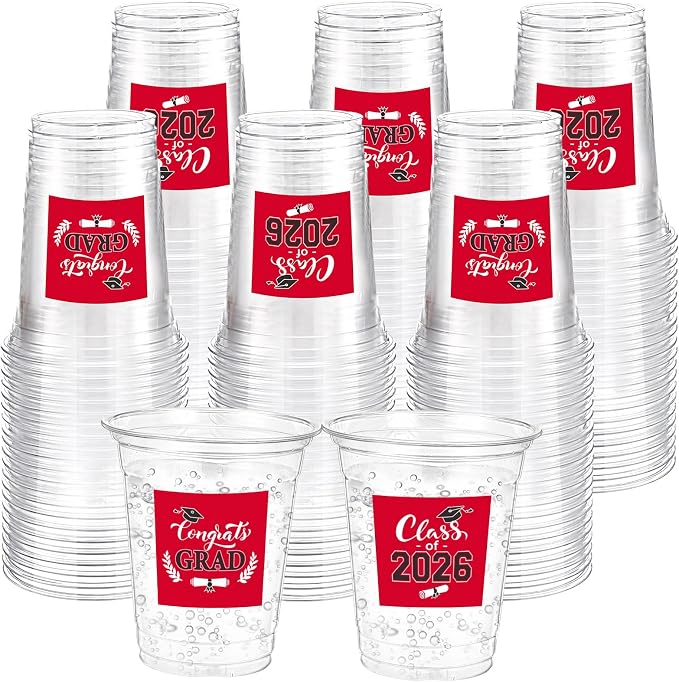 Amyhill 60 Pack 12oz Graduation Cups 2026 Graduation Decorations Disposable Plastic Cups Sturdy&Durable Drinkware for Class of 2026 Decorations Congrats Grad Party Favors Supplies (Red)