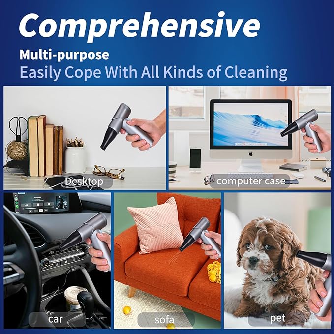 Compressed Air Duster-3 Gear Adjustable 150000RPM Electric Air Duster with LED Light, Rechargeable Cordless Air Blower for Keyboard Electric Devices Cleaning. Replaces Compressed Air Cans (space gray)