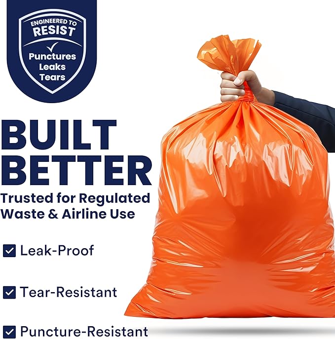 Plasticplace 42 Gallon Trash Bags |3.0 Mil | Orange Heavy Duty Contractor Trash Bags | 33" x 48", 50 Count (Pack of 1)
