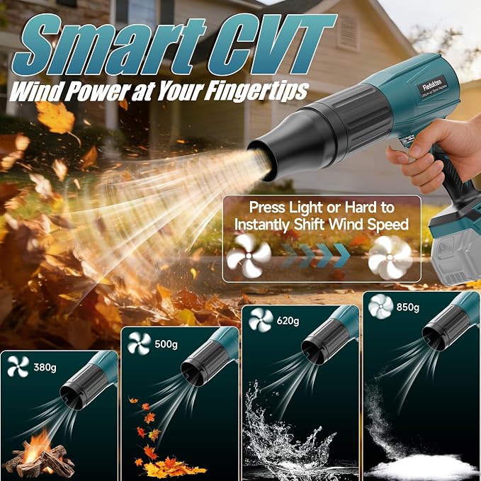 Cordless Leaf Blower Compatible with Makita 18V Battery (Tool Only), 800,000 RPM Brushless Turbo Jet Blower up to 60m/s Airflow, Lightweight 1.5 lbs Handheld Dust Cleaner for Patio, Lawn & Garage
