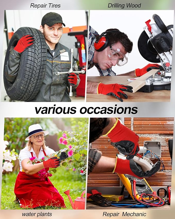 Maxcheck PU Coated Gloves Bulk, Reusable Rubber Safety Gloves for Men Women Work Warehouse, Mechanic, Woodworking