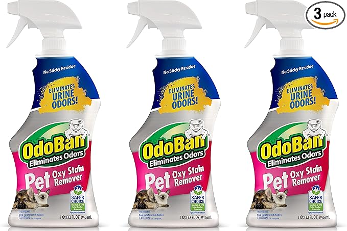 OdoBan Pet Solutions Oxy Stain Remover, Pet Stain Eliminator, 3-Pack, 32 Ounce Spray Each