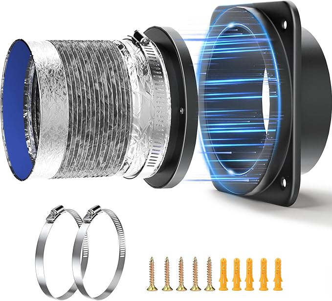Magnetic Dryer Vent Coupling Connector Kit, Strong Magnet Airtight Seal, Quick Connect Disconnect, Easy to Clean Flexible 4" Exhaust Duct with 2 Clamps & Screws for Tight Spaces