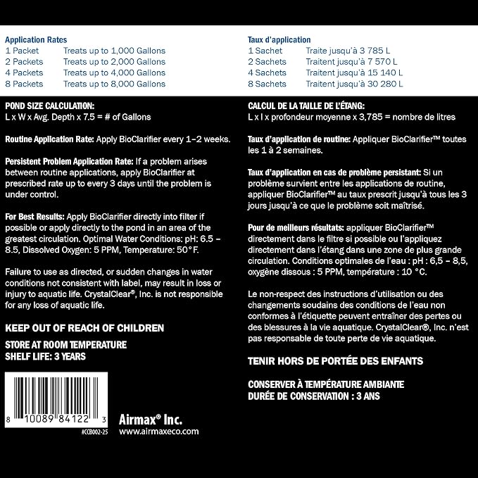 CrystalClear BioClarifier Small Pond & Water Garden Clarifier, 300 Packets | Cleaner for cloudy water with beneficial microbe treatment to improve water clarity; fish, plant & pet safe