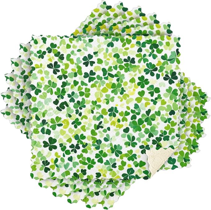 Bright Green Clover St. Patrick Kitchen Towels Dish Cloths Set of 6 Microfiber Cleaning Cloths for Cars Super Absorbent Machine