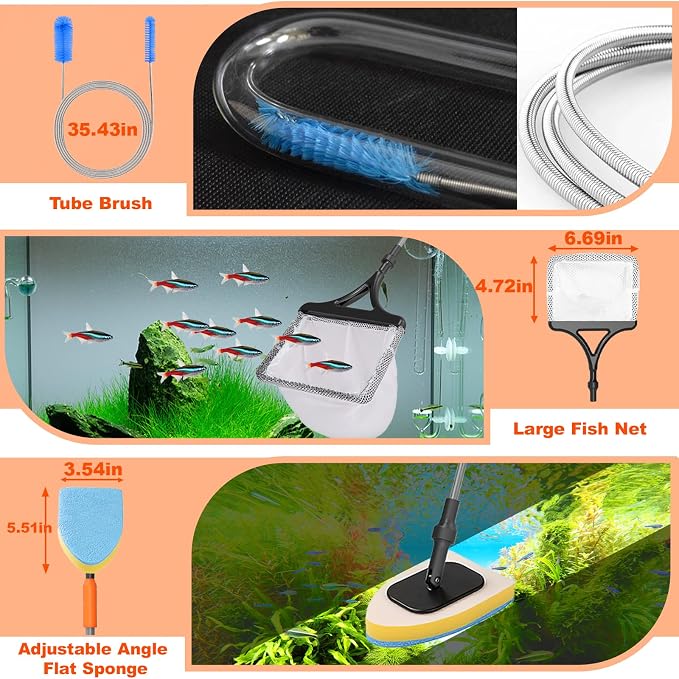SEAOURA Fish Tank Cleaner Kit with Aquarium Magnetic Cleaner (White) & 7-in-1 Aquarium Cleaning Kit