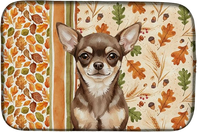 Caroline's Treasures Chocolate Chihuahua Heirloom Fall Dish Drying Mat Absorbent Dish Drying Mat Pad for Kitchen Counter Dish Drainer Mat for Countertop, 14 x 21", Multicolor