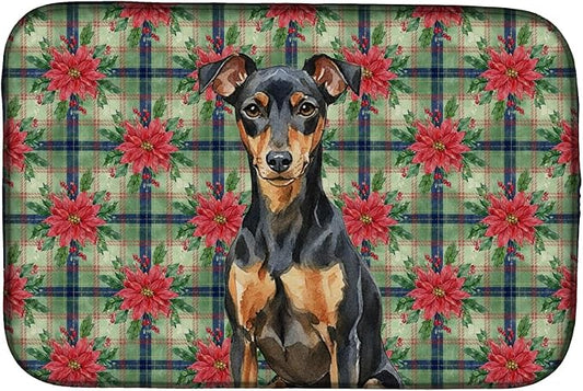 Caroline's Treasures Manchester Terrier Christmas PoinsettIas Dish Drying Mat Absorbent Dish Drying Mat Pad for Kitchen Counter Dish Drainer Mat for Countertop, 14 x 21", Multicolor