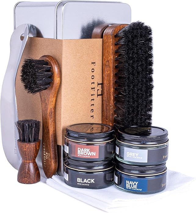 FootFitter Premium Leather Shoe Shine Kit – Complete Polish Cream, Cleaner, Brush & Shoe Care Set for Footwear in Metal Tin
