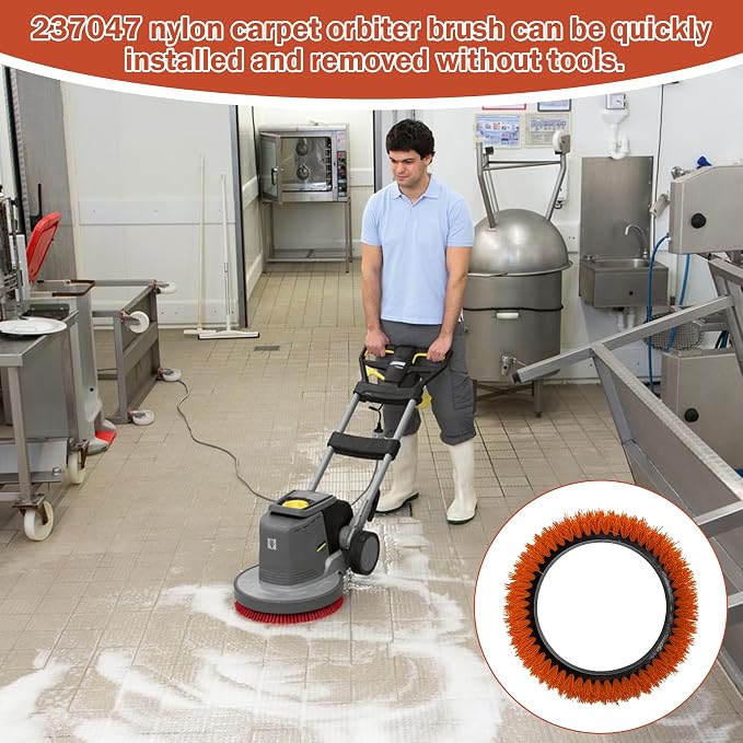 Commercial 237047 Nylon Carpet Orbiter Brush, 12" Diameter, Polypropylene Bristle Brush for ORB550MC Orbiter Floor Machine, Orange(2 PCS)