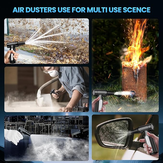 Electric Compressed Air Duster, Rechargeable Cordless Air Duster for PC, Keyboard & Electronics Cleaning, Replaces Canned Air & Air Cans, Portable Air Blower with Multiple Nozzles